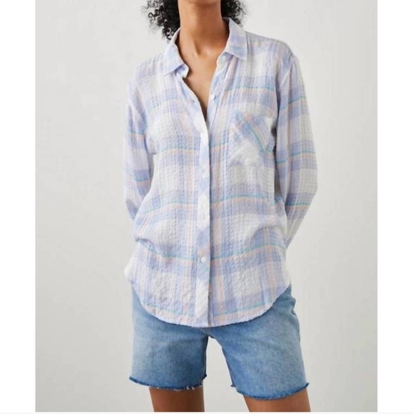 RAILS Plaid Brady in White Periwinkle Peach Size Large - Picture 2 of 9